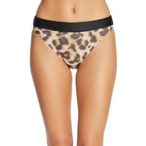 PILYQ High Waist Cheetah Print Bikini Bottoms Gold Logo Women Small NWT
